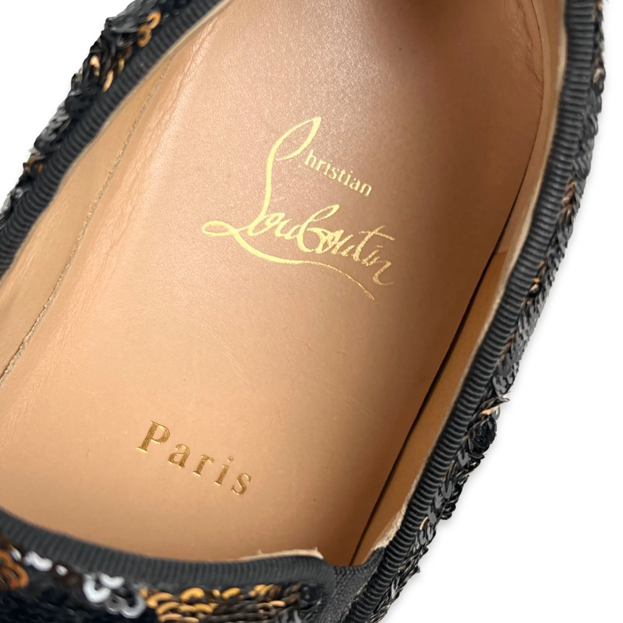 Christian Louboutin Black/Gold Sequin Boat Slip-On Sneakers