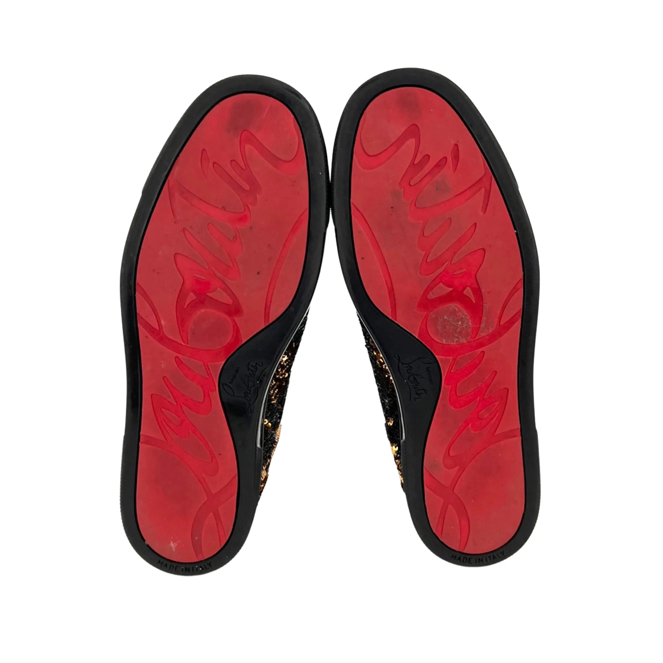 Christian Louboutin Black/Gold Sequin Boat Slip-On Sneakers