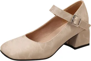 Chunky Heels Sandals for Women Slip On Square Toe Backless Orthopedic Block Low Heel Sandal Adjustable Ankle Strap Ladies Comfy Cushion Footbed Classic Dressy Shoes for Party Prom Bridal Wedding