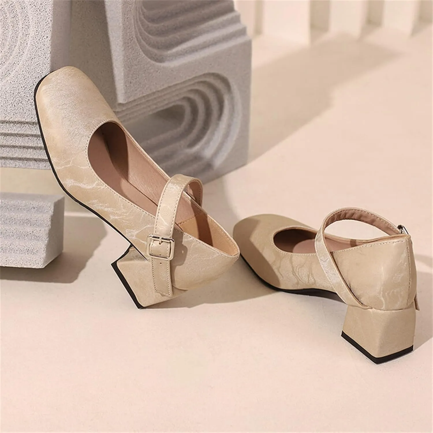 Chunky Heels Sandals for Women Slip On Square Toe Backless Orthopedic Block Low Heel Sandal Adjustable Ankle Strap Ladies Comfy Cushion Footbed Classic Dressy Shoes for Party Prom Bridal Wedding