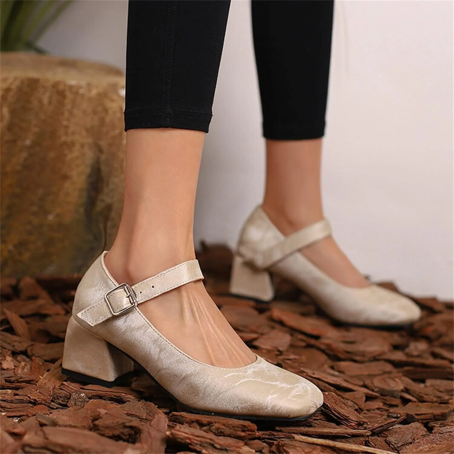 Chunky Heels Sandals for Women Slip On Square Toe Backless Orthopedic Block Low Heel Sandal Adjustable Ankle Strap Ladies Comfy Cushion Footbed Classic Dressy Shoes for Party Prom Bridal Wedding