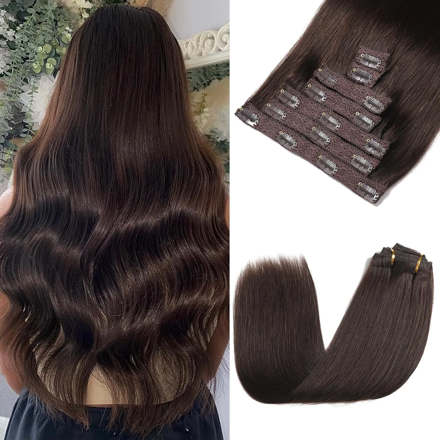 Clip in Hair Extensions Real Human Hair - 120g 22 Inch 7pcs, Dark Brown - Soft Hair Extensions Real Human Hair Clip ins Straight for Women (#2 22 Inch)