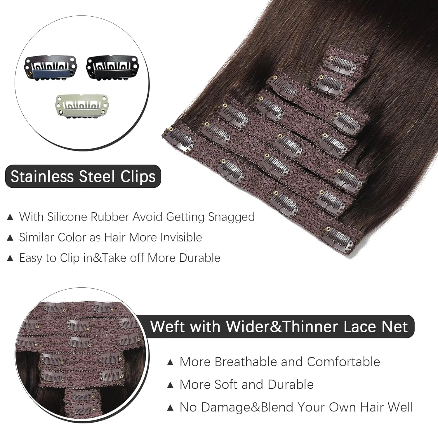 Clip in Hair Extensions Real Human Hair - 120g 22 Inch 7pcs, Dark Brown - Soft Hair Extensions Real Human Hair Clip ins Straight for Women (#2 22 Inch)