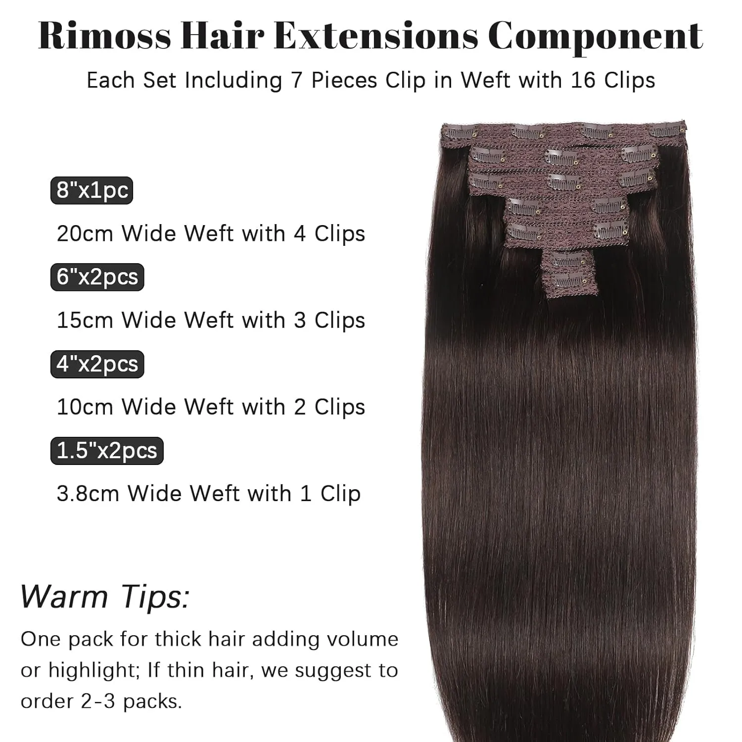 Clip in Hair Extensions Real Human Hair - 120g 22 Inch 7pcs, Dark Brown - Soft Hair Extensions Real Human Hair Clip ins Straight for Women (#2 22 Inch)