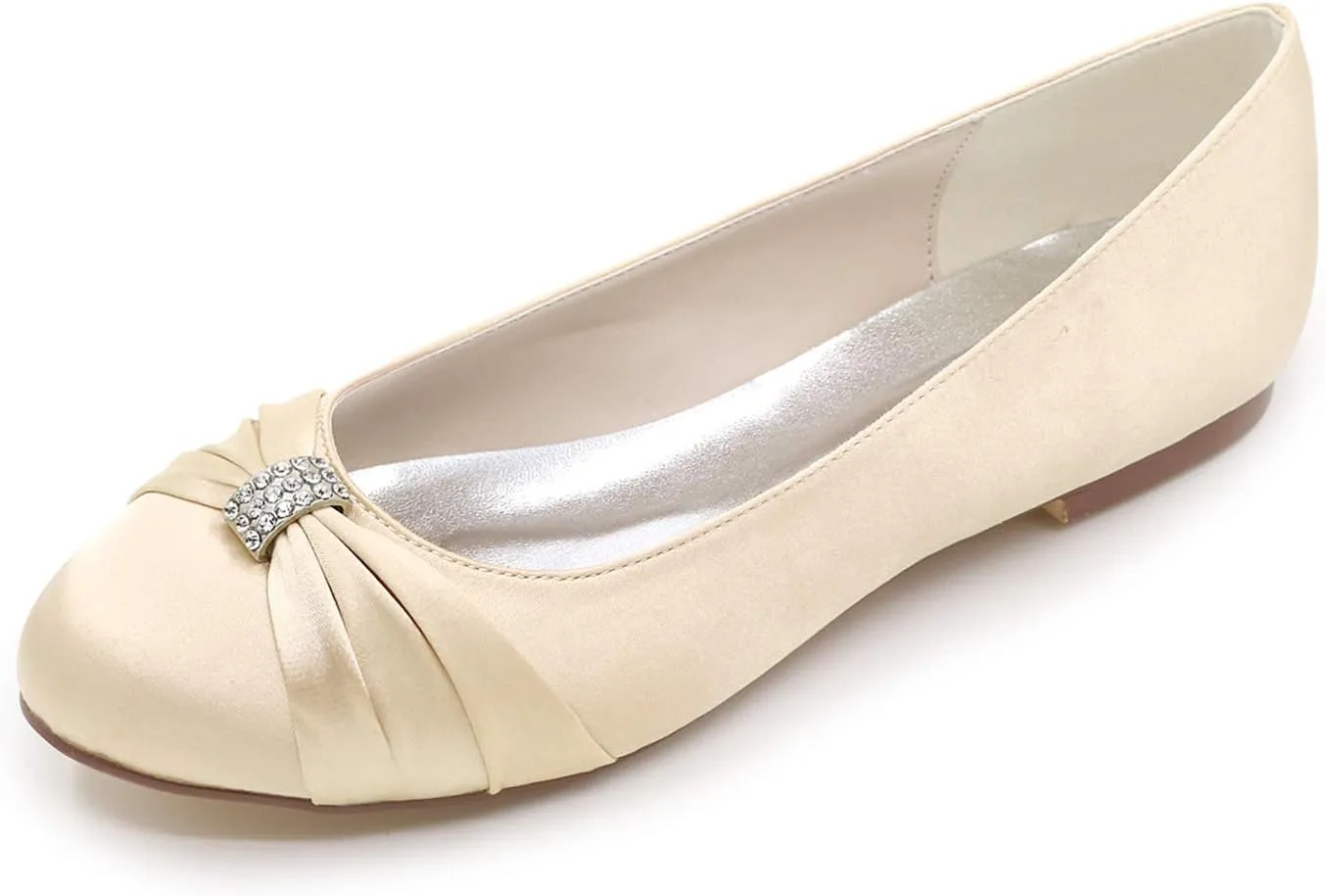 COMFASH Women's Ballet Flats Satin Rhinestones Round Toe Wedding Evening Party Shoes