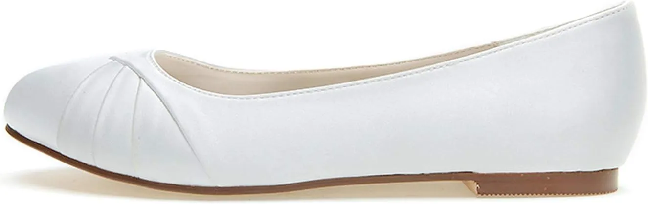 COMFASH Women's Flats Ballet Pumps Satin Round Toe Wedding Evening Party Shoes