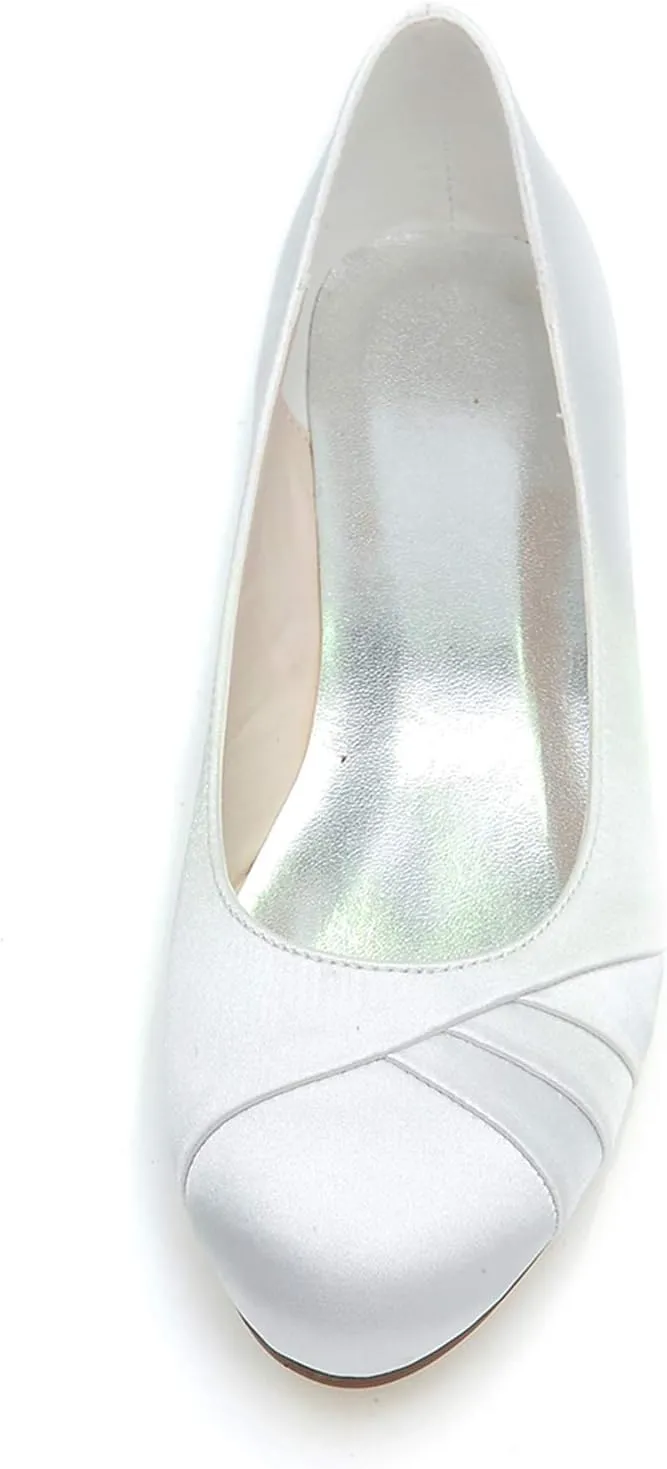 COMFASH Women's Flats Ballet Pumps Satin Round Toe Wedding Evening Party Shoes
