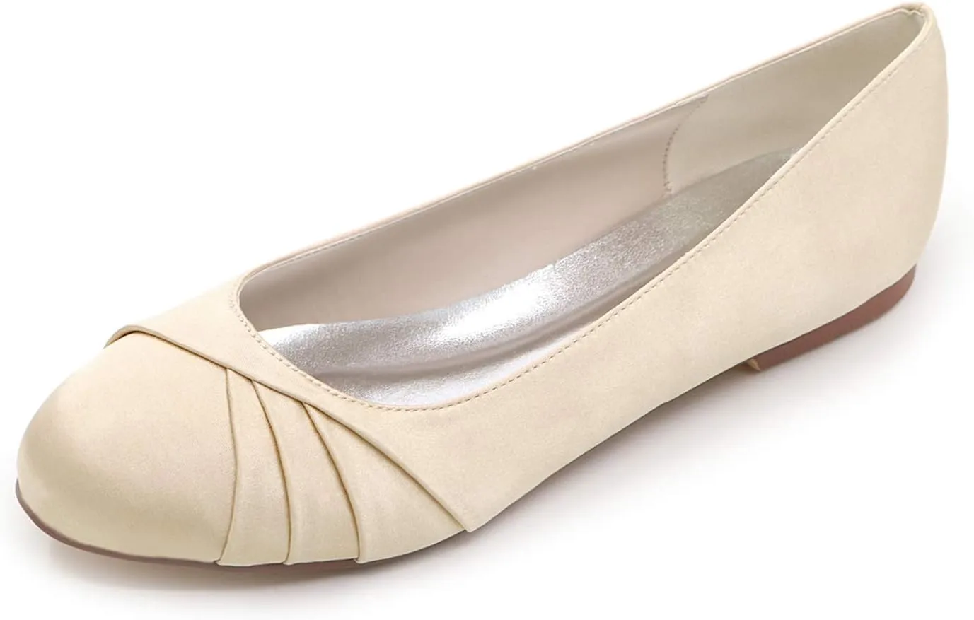 COMFASH Women's Flats Ballet Pumps Satin Round Toe Wedding Evening Party Shoes