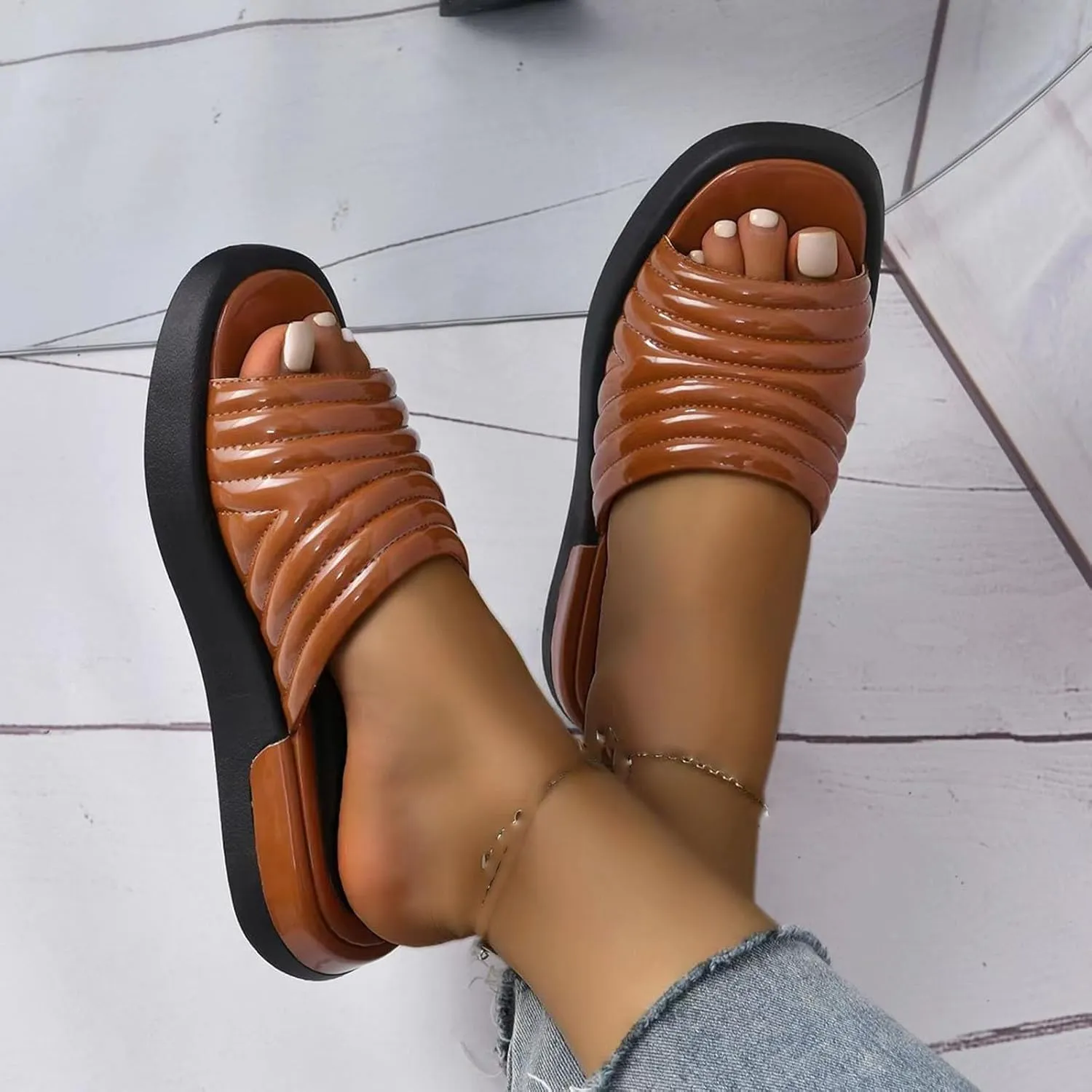 Comfortable Sandals for Women Open Toe Thick Sole Slides Summer Shoes Indoor Outdoor Slippers Beach Slide Sandal