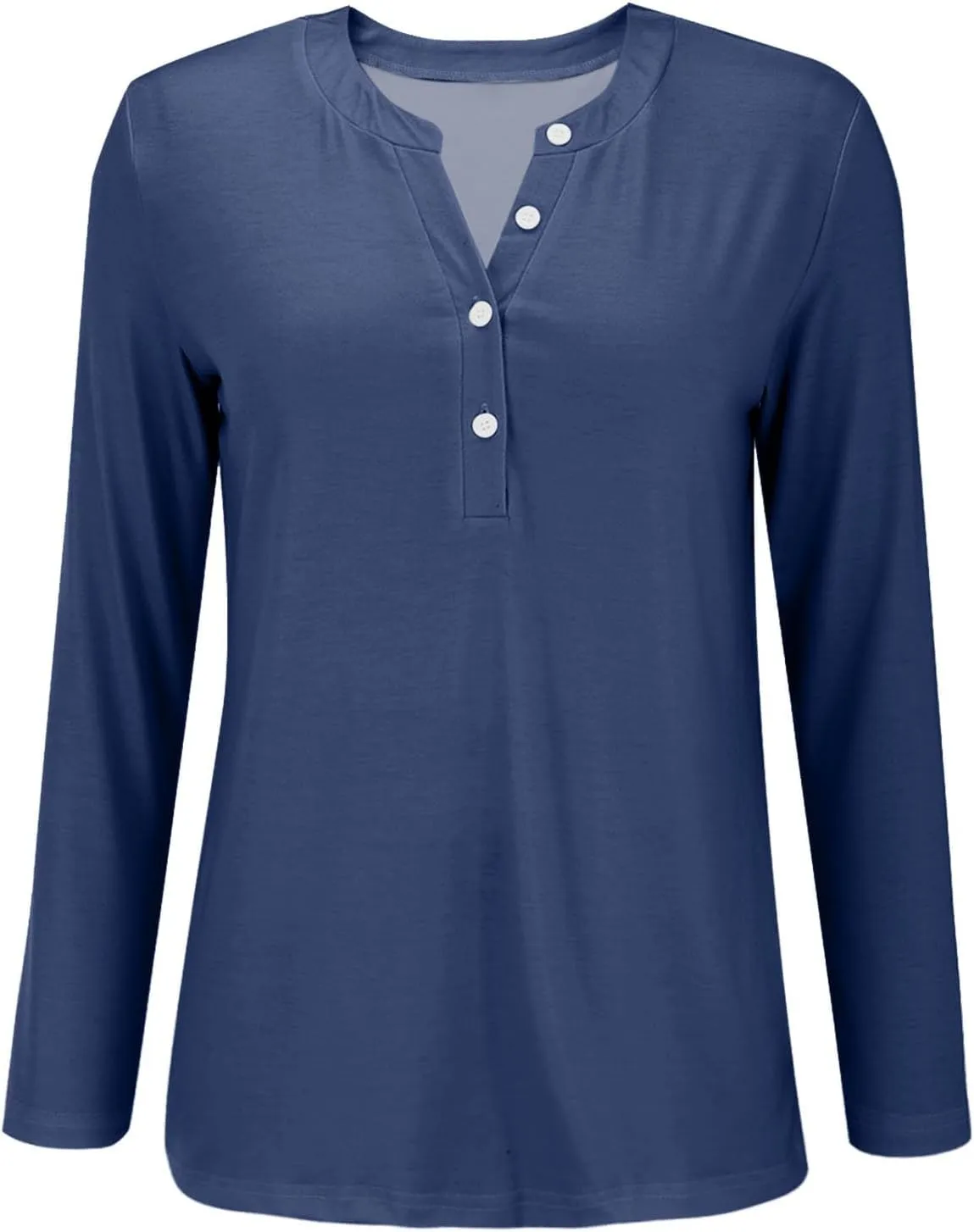 Cotton Henley Shirts Women Long Sleeve Crewneck Button Up Tee Dressy Casual Tunics Top Trendy Loose Fit Plain Blouse