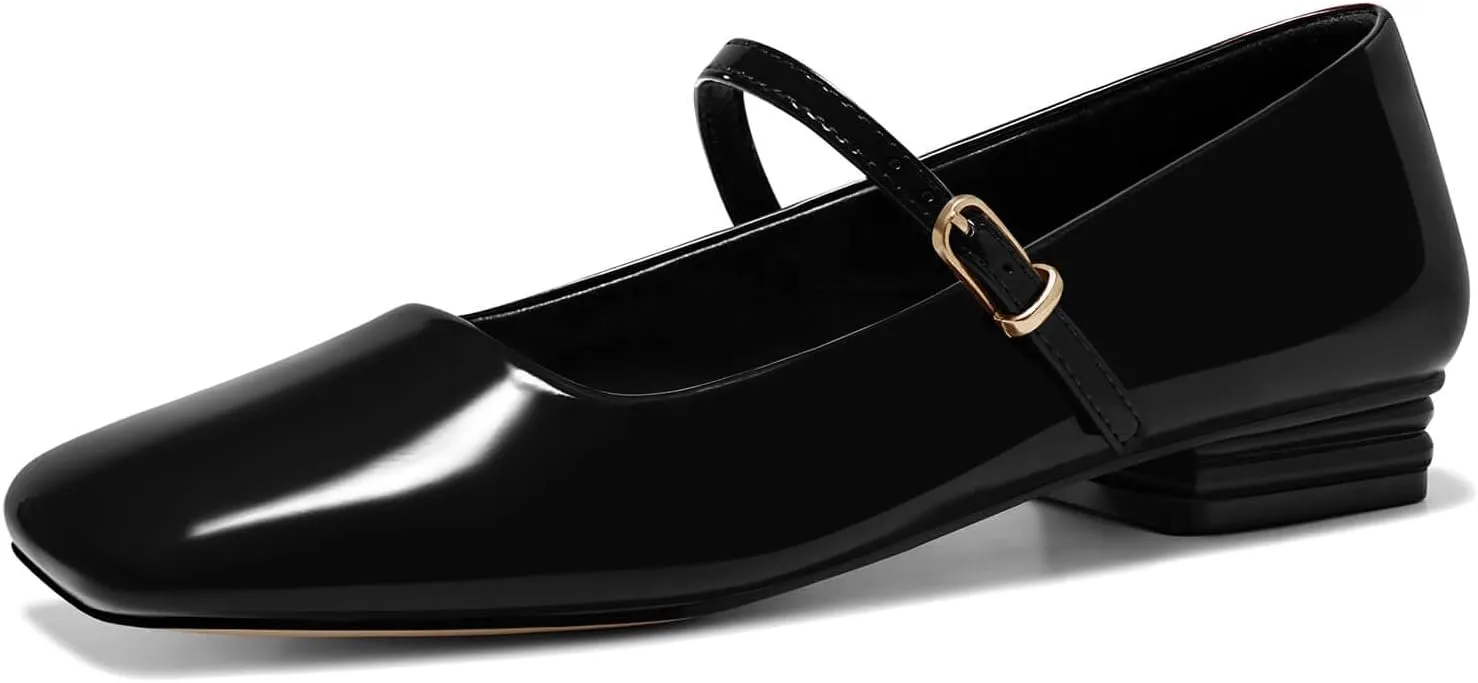 Coutgo Women's Mary Jane Flats Closed Square Toe Ballet Flat Dressy Comfortable Slip on Shoes