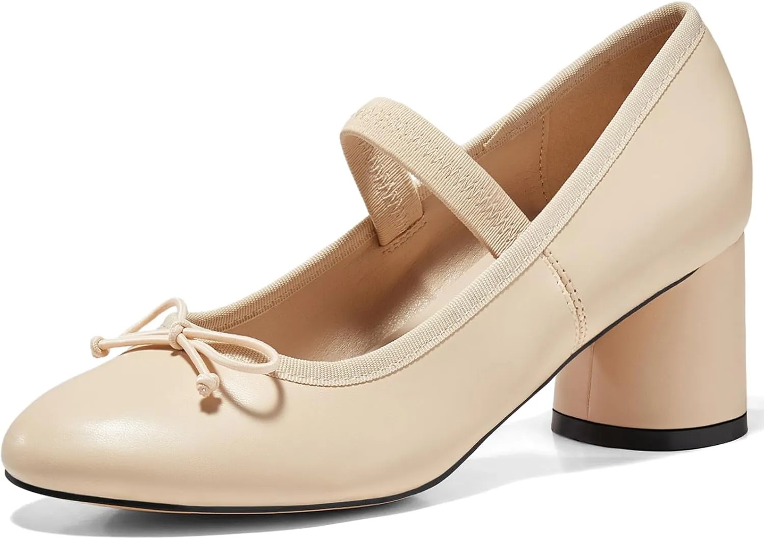 Coutgo Womens Mary Jane Shoes Bowknot Ballet Pumps Closed Toe Chunky Low Heels Dress Casual Wedding Shoes