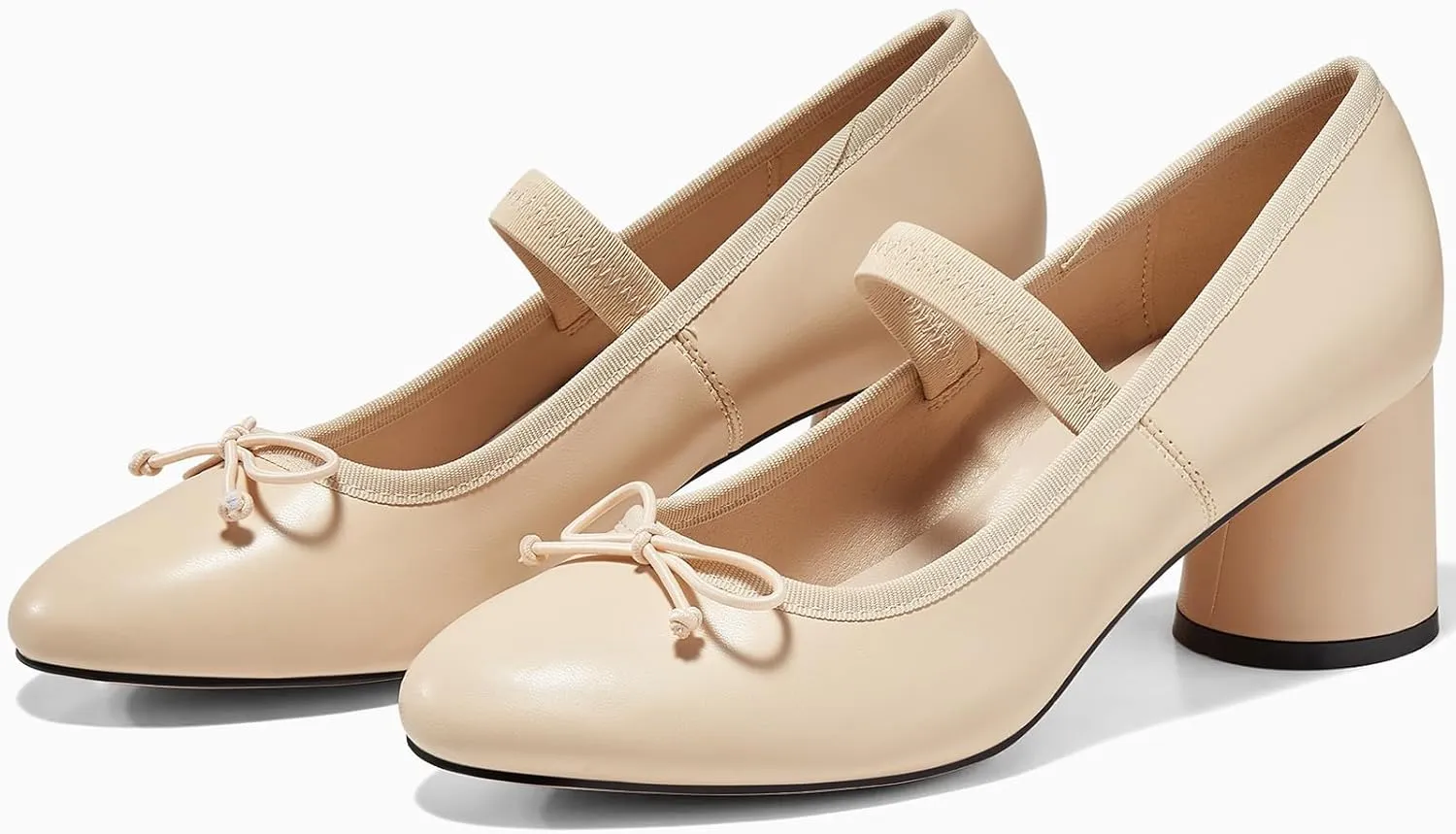 Coutgo Womens Mary Jane Shoes Bowknot Ballet Pumps Closed Toe Chunky Low Heels Dress Casual Wedding Shoes