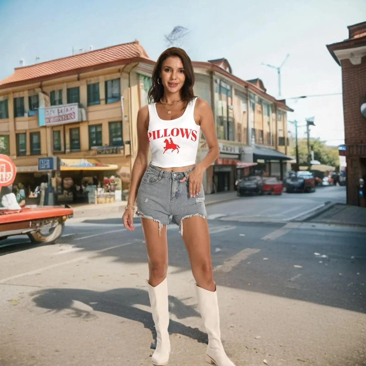 Cowboy Tank Shirt, 100% Cotton, Western Cowgirl Y2K Country Music Crop Top Sleeveless Cami Shirt.