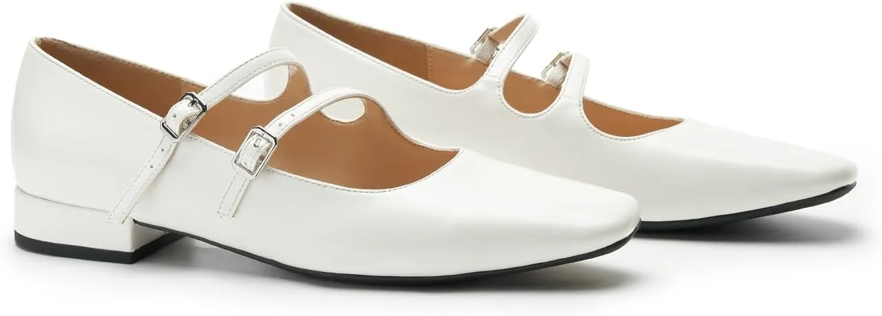 C.Paravano Luxury Mary Jane Ballet Flats: Adjustable Double Straps & Square Toe|Premium Comfort for Gallery Openings, Spring Brunches|Style w/Midi Skirts or Cropped Trousers