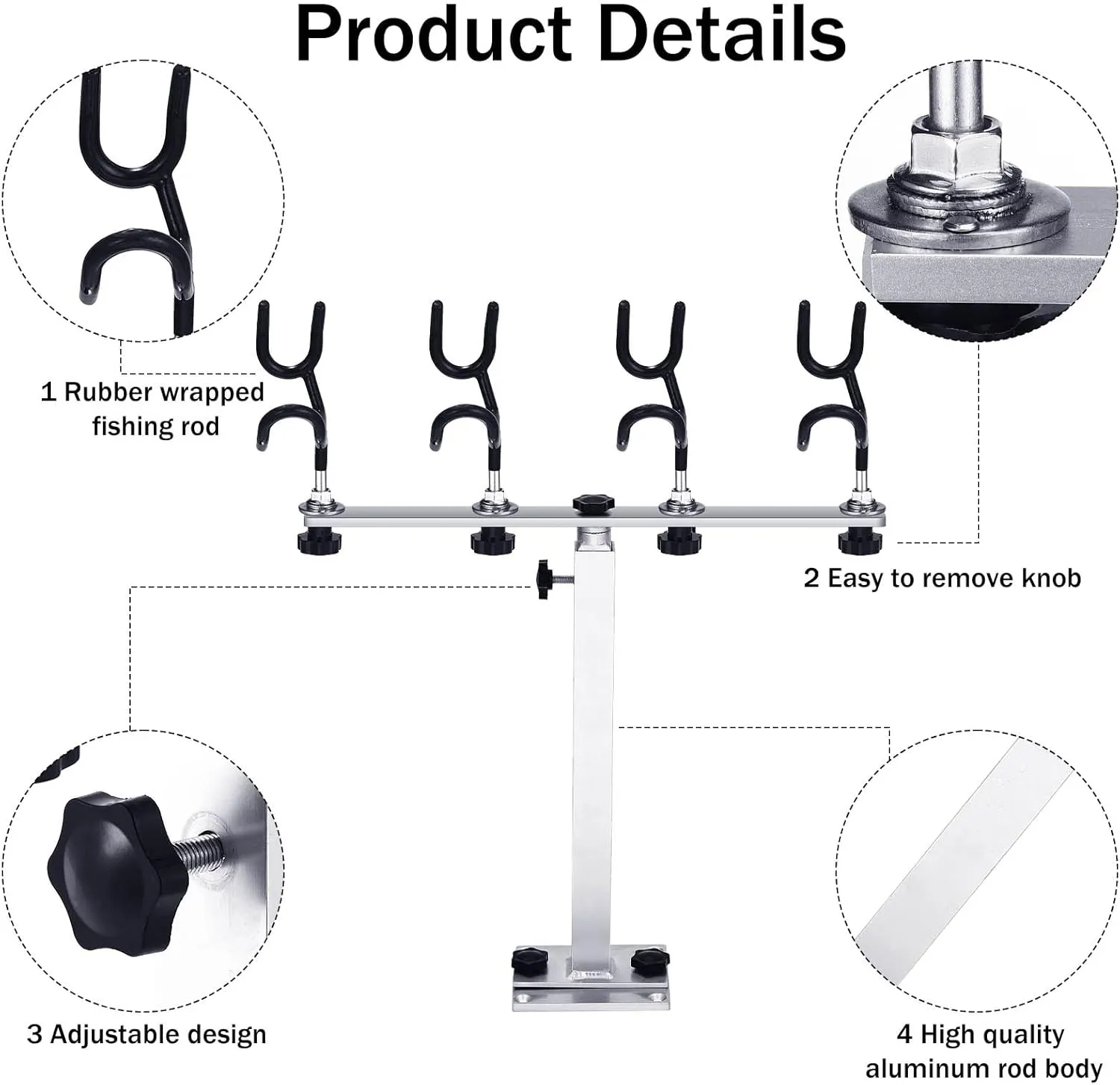 Crappie Rod Holder PVC Coated Steel Wire Fishing Pole Holders for Boats Anglers Fishing Boat Accessories with Replacement Mounting Plate and 360 Degree Rotation Adjustable Height