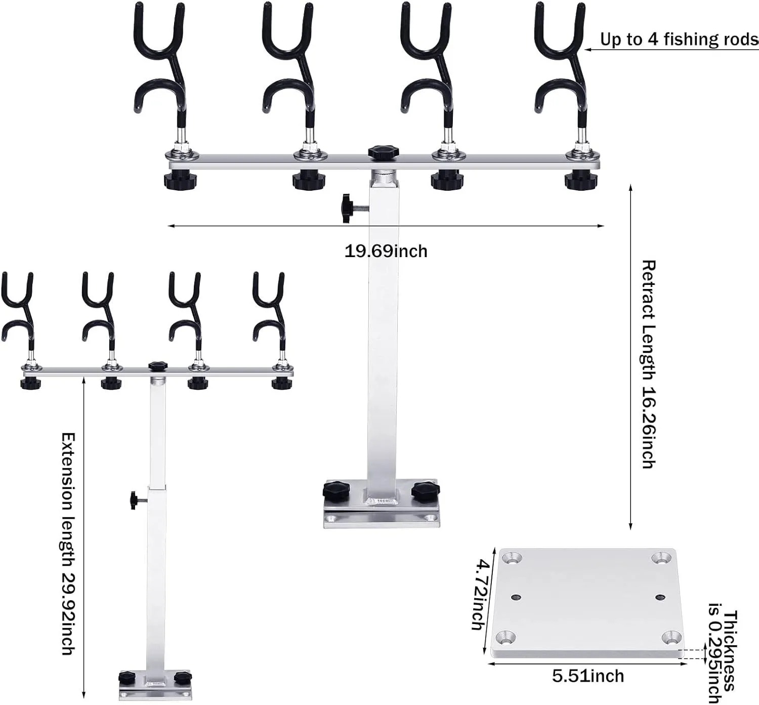 Crappie Rod Holder PVC Coated Steel Wire Fishing Pole Holders for Boats Anglers Fishing Boat Accessories with Replacement Mounting Plate and 360 Degree Rotation Adjustable Height