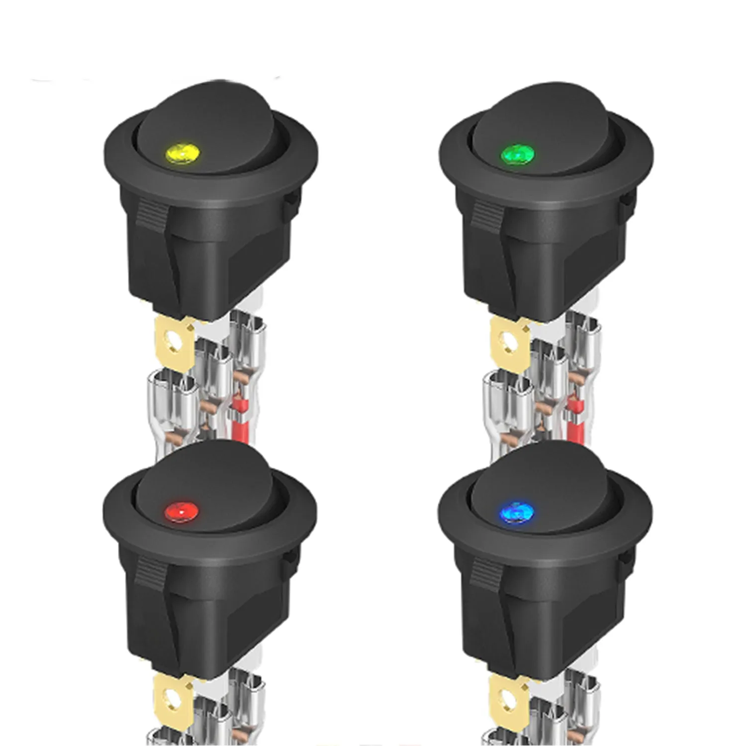 DaierTek 4PCS 12V 3 Pin Round Rocker ON/Off LED Light Toggle Switch SPST With Wires for Car Truck Marine Boat Car Accessories