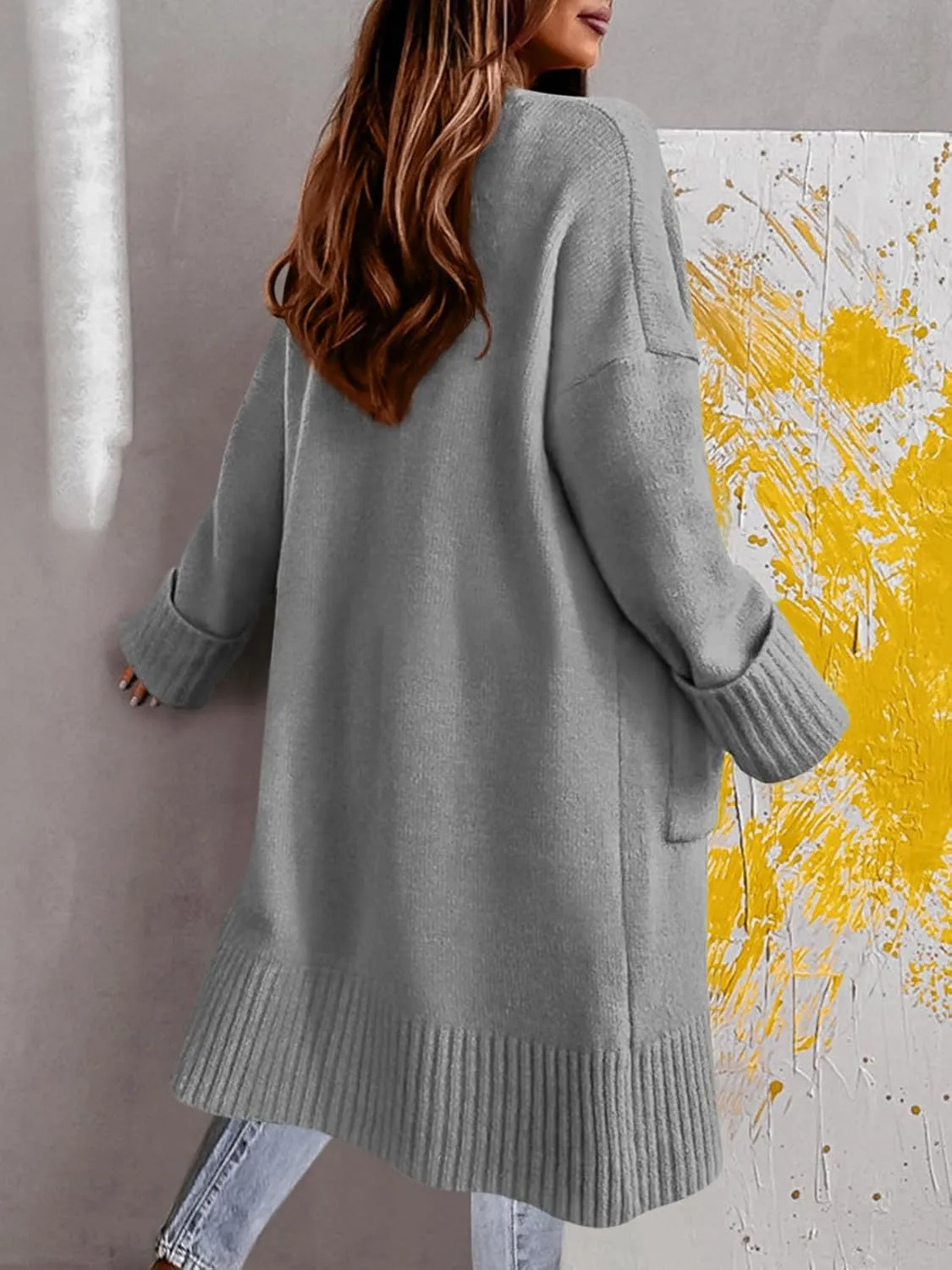 Danedvi Long Cardigan Sweaters for Women 2023 Fall Open Front Knit Oversized Cardigans Duster Coat with Pockets