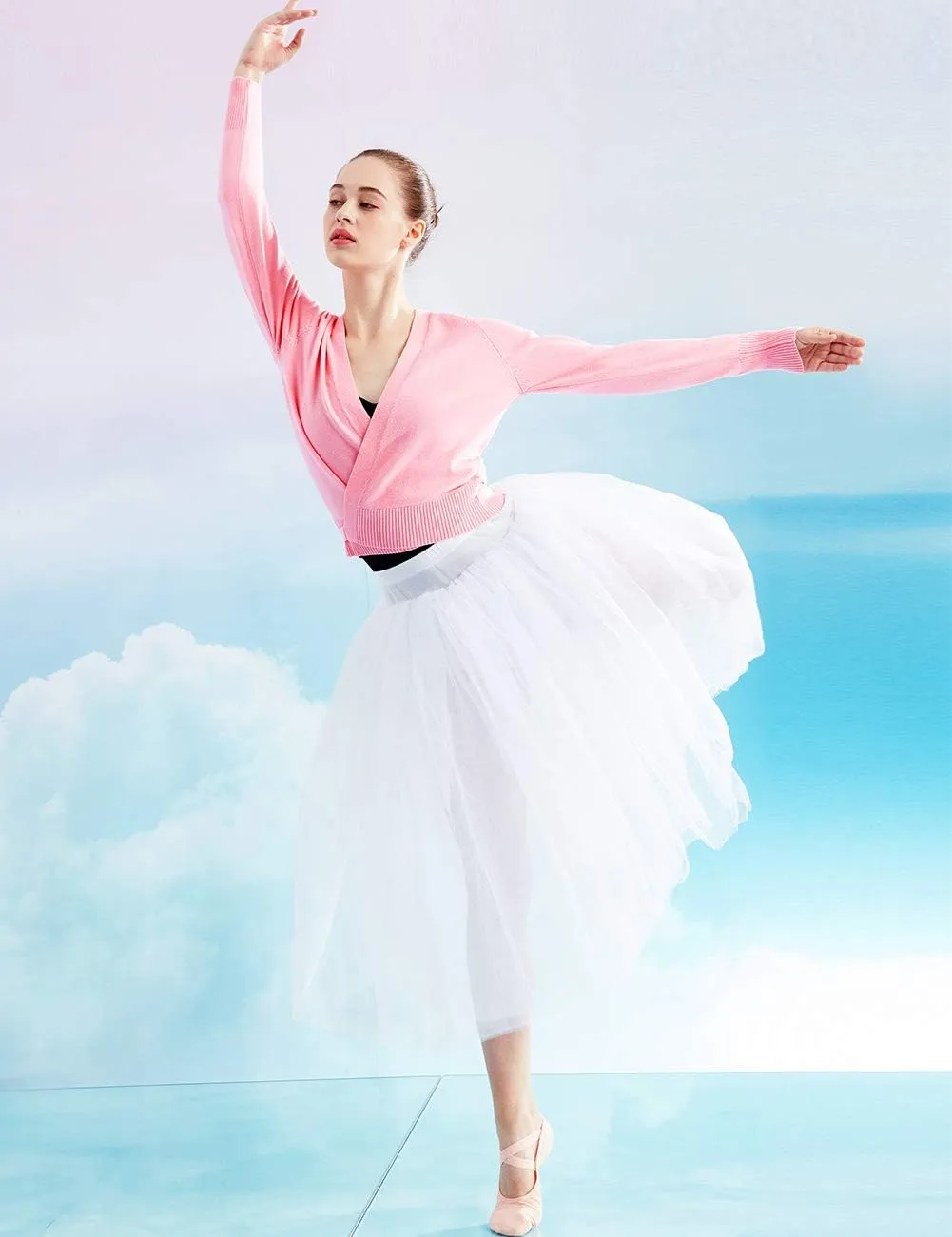 Daydance Women Wrap Dance Sweater Pink Soft Ballet Warm Up Jacket for Leotards
