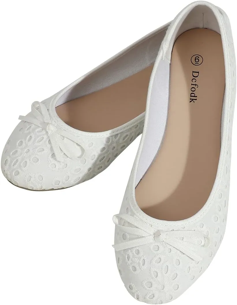 Dcfodk Women's Ballet Flats Casual Comfort Soft Silp On Flat Shoes,Round Toe Dress Shoe, Shoes for Women Wide Width,White,Black,Comfort Classic Walking Shoes