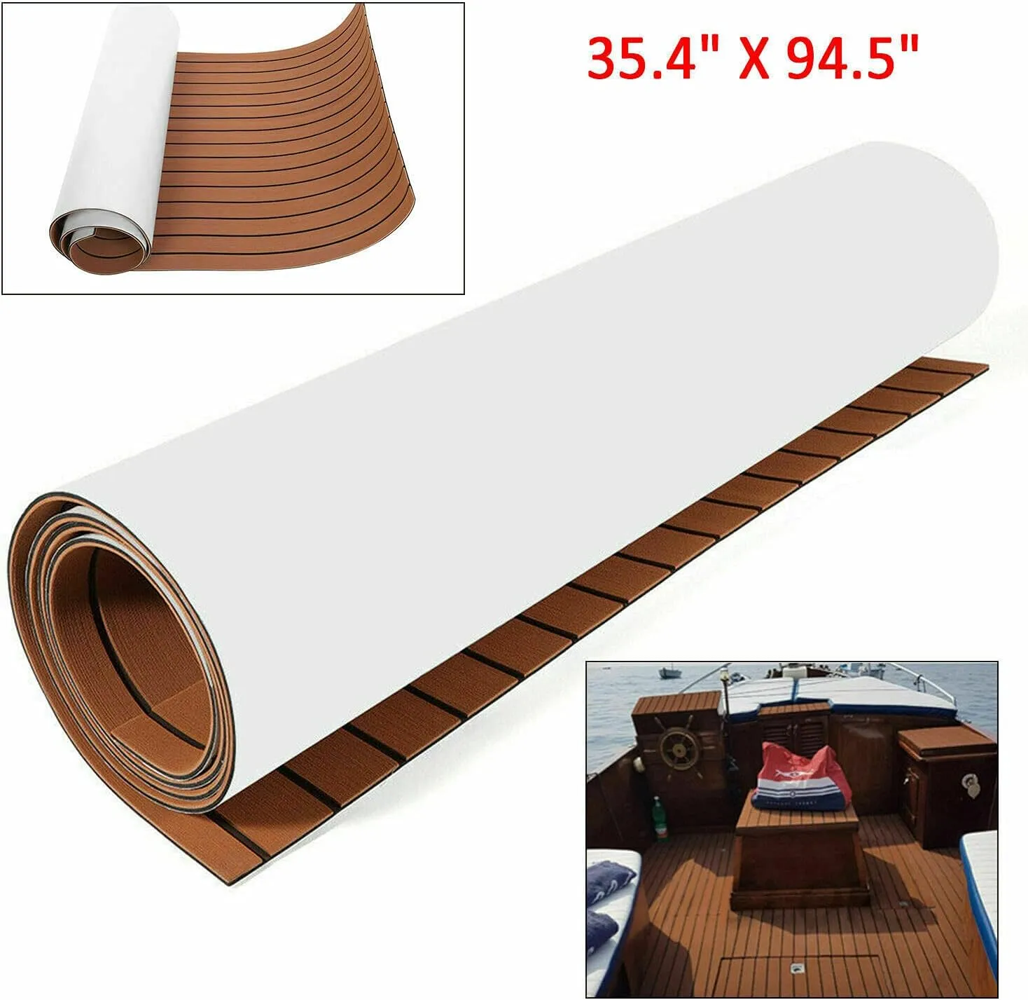 Deck Flooring Decking Boat Flooring EVA Foam Faux Teak Seadek Marine Carpet Flooring Boat Carpeting 94.5''X35.4''X0.24'' Sea Deck Boat Flooring Non-Slip Mats for Yacht