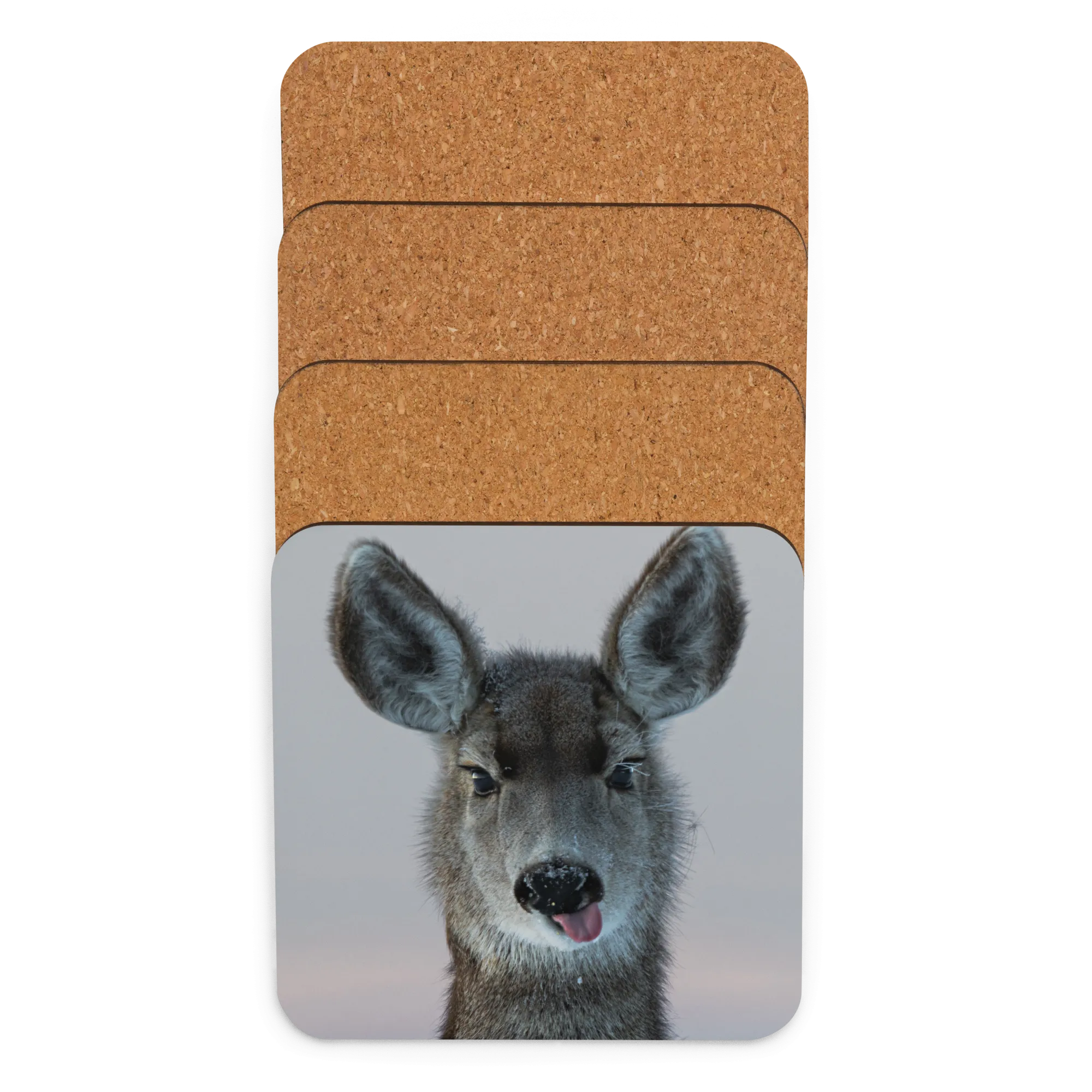Deer Funny Face Cork-Back Coaster