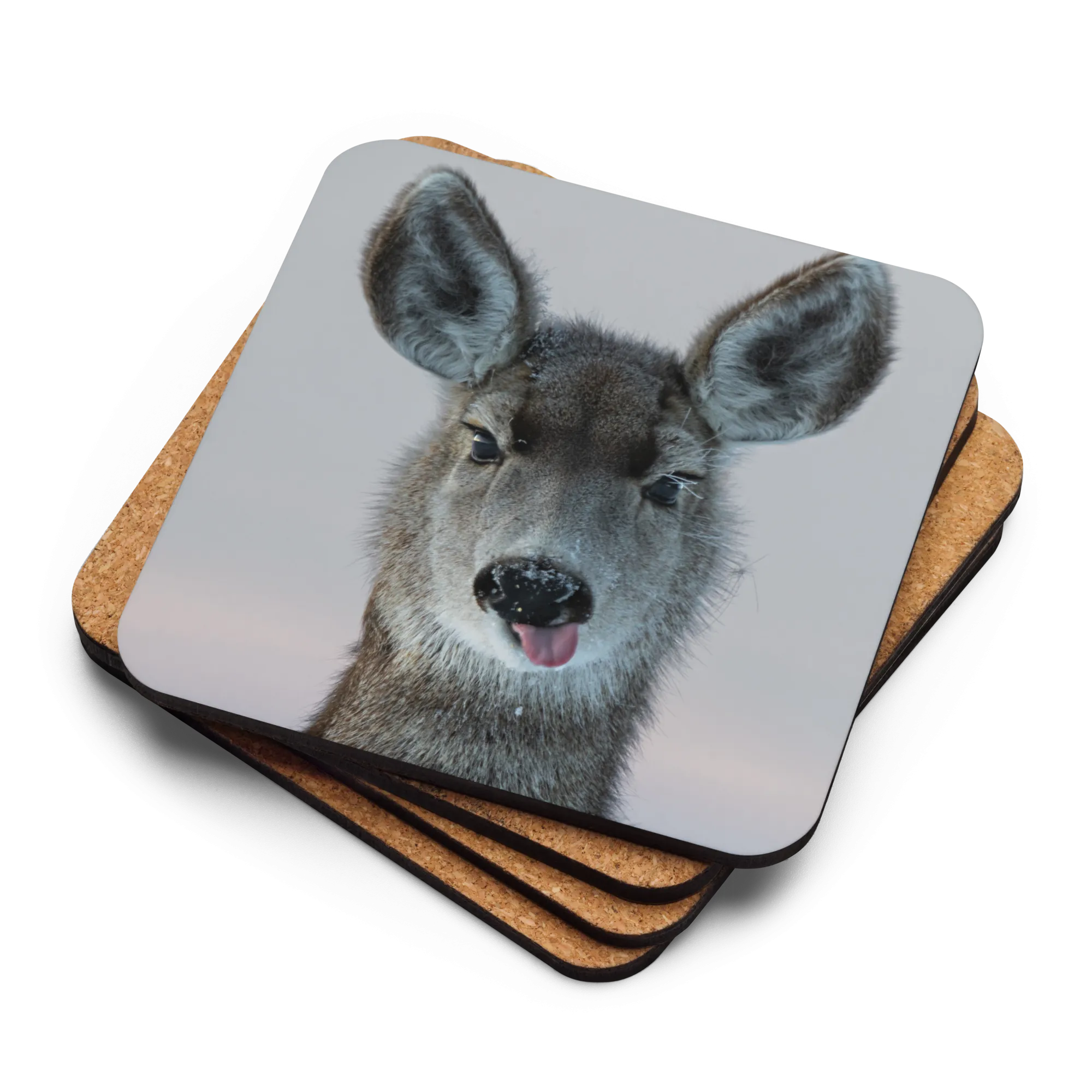 Deer Funny Face Cork-Back Coaster