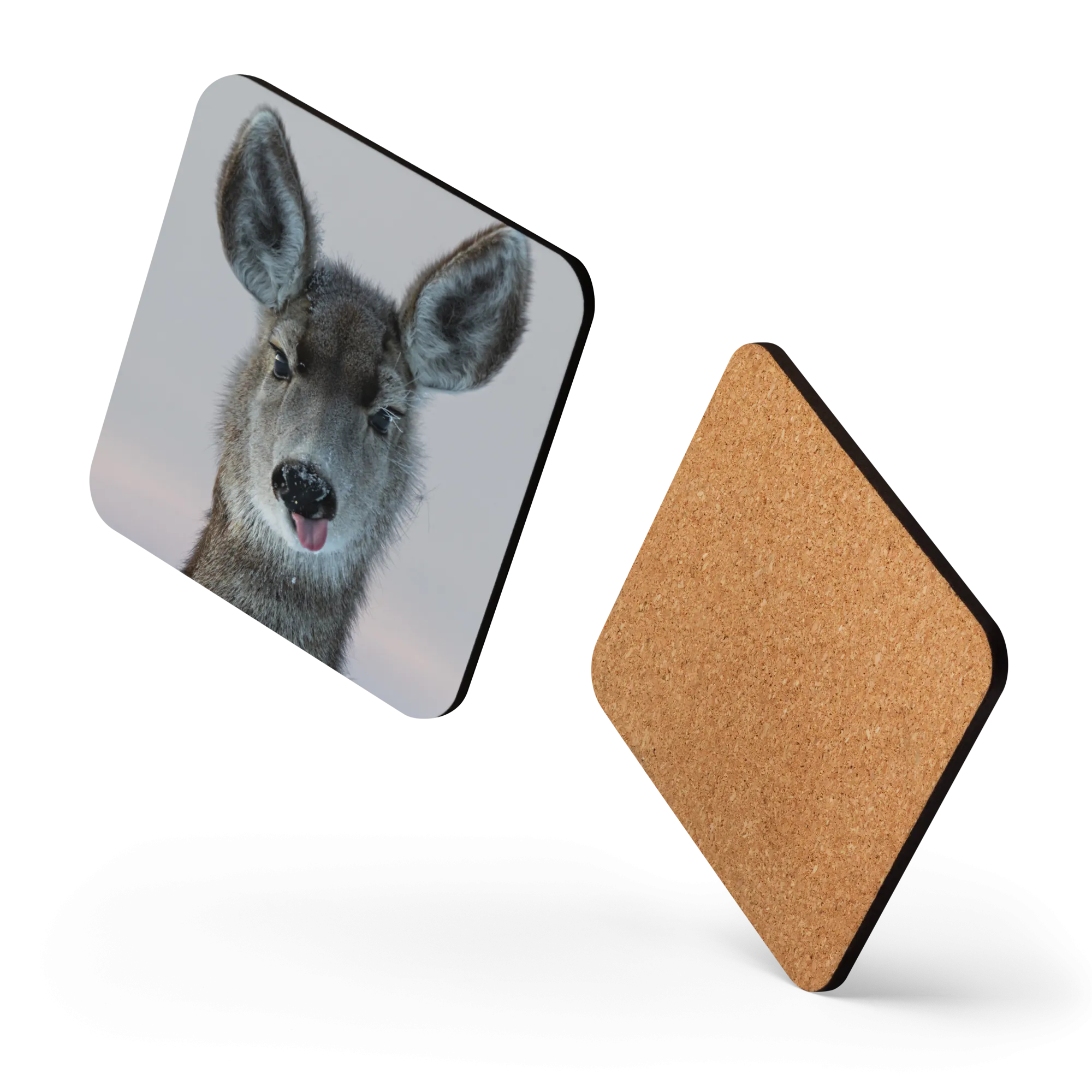 Deer Funny Face Cork-Back Coaster