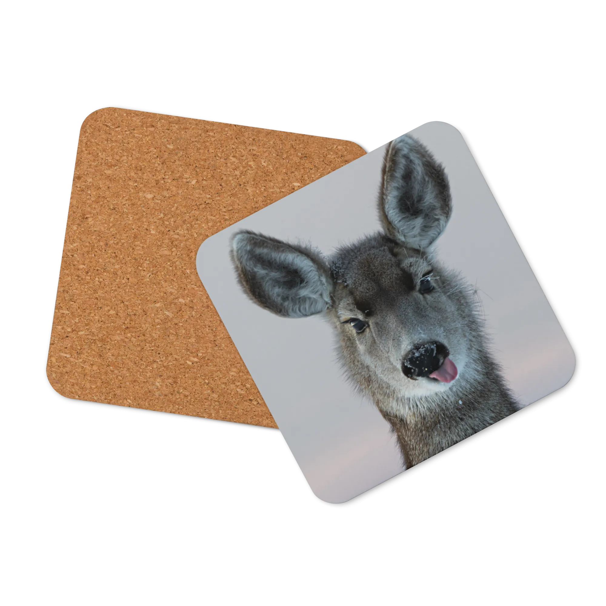 Deer Funny Face Cork-Back Coaster
