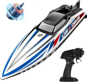 DEERC Fast Brushless RC Boat, 30  mph 3S Remote Control Racing Boats with Metal Servo & LED Light, Capsize Recovery,2.4Ghz Speed Boat for Adults, Summer Pool Toy Gift