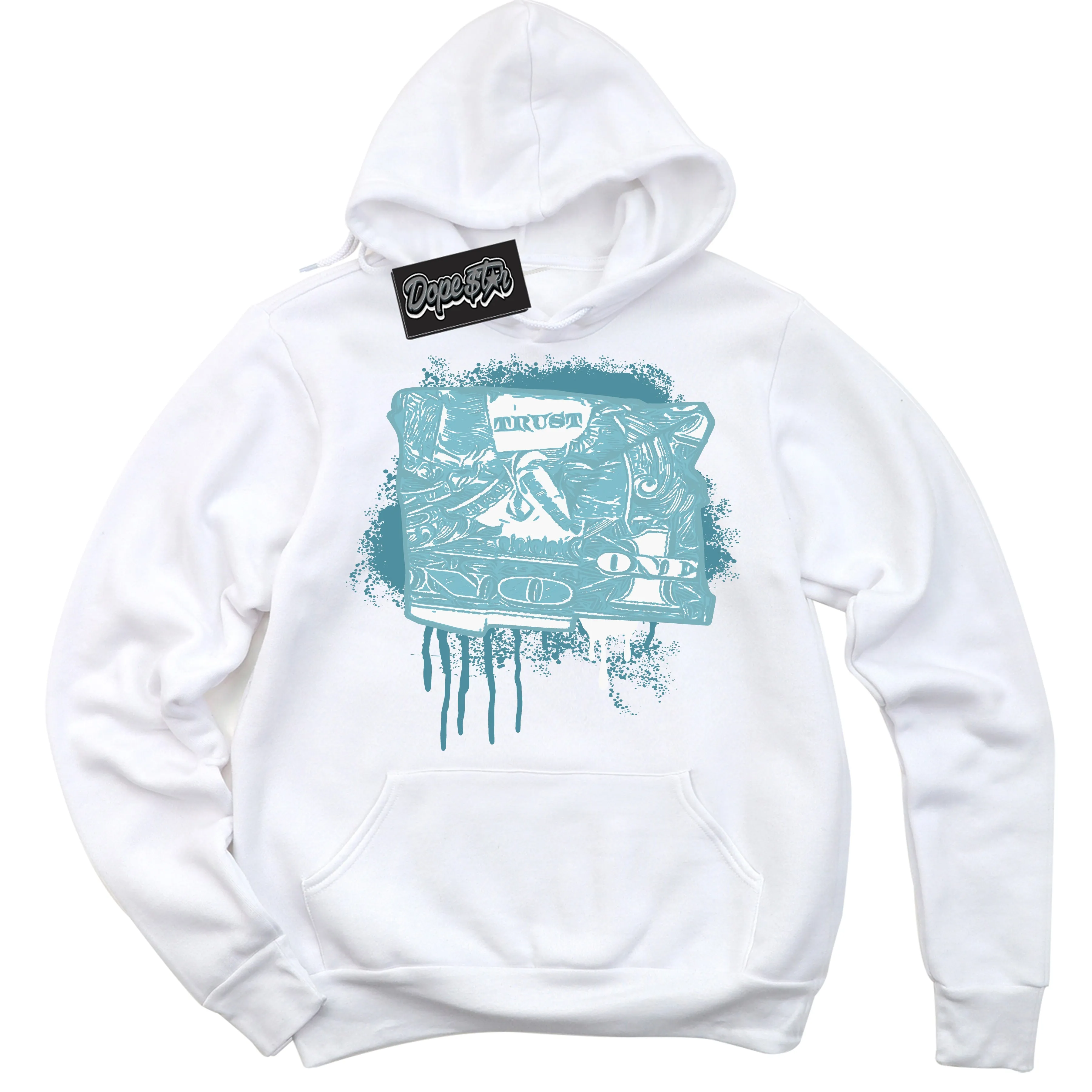Denim Turquoise Dunk Sneaker Hoodie Trust No One Dollar Graphic