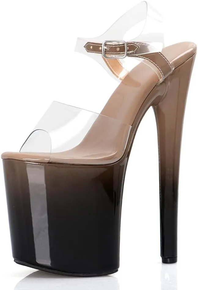denova's Women's Transparent 7.9in Very High Heel Platform Pole Dance Ankle Strap Stiletto Sandal