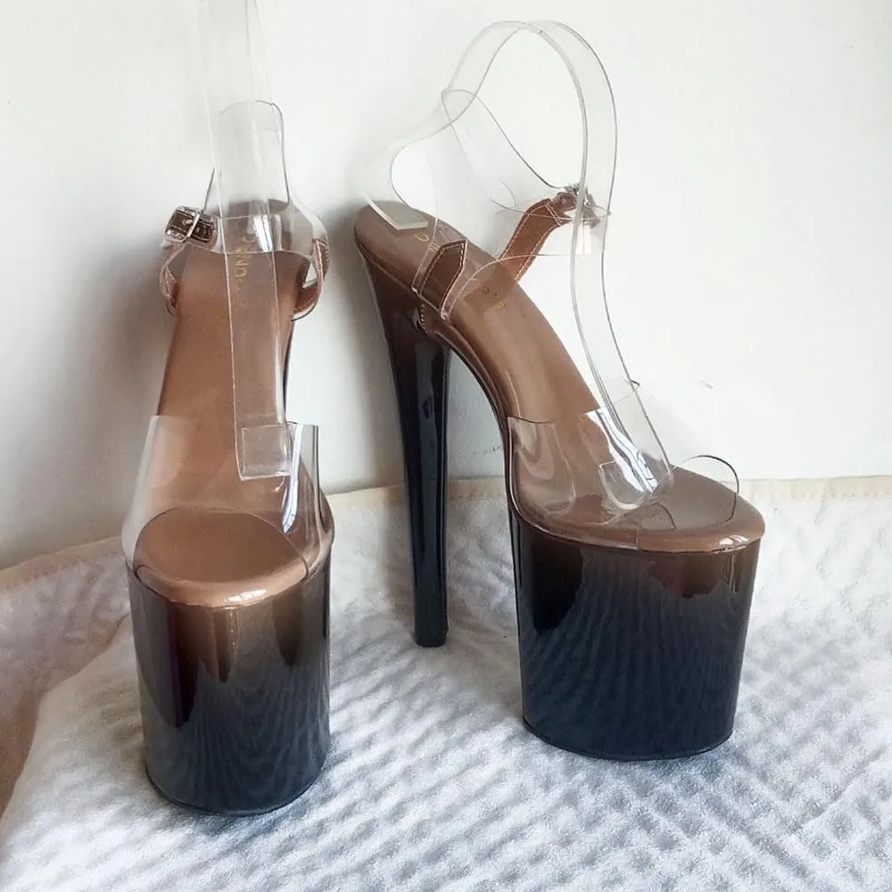 denova's Women's Transparent 7.9in Very High Heel Platform Pole Dance Ankle Strap Stiletto Sandal
