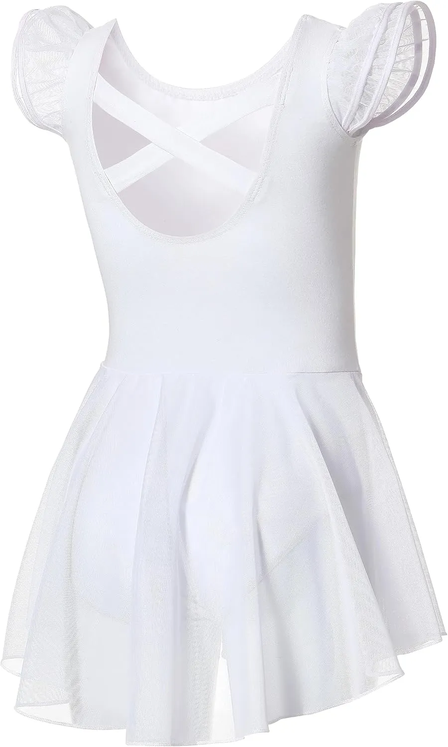 DIPUG Ballet Leotards for Girls Ballet Leotard with Skirt Toddler Dance Leotards Flutter Sleeve and Criss-Cross Back