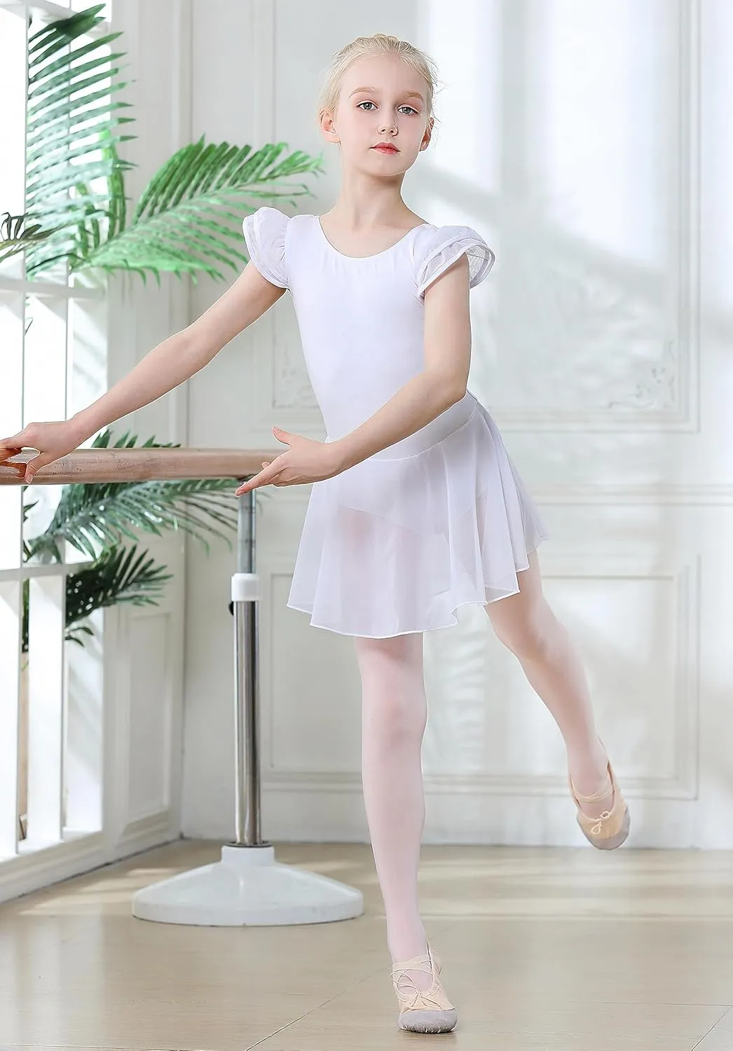DIPUG Ballet Leotards for Girls Ballet Leotard with Skirt Toddler Dance Leotards Flutter Sleeve and Criss-Cross Back