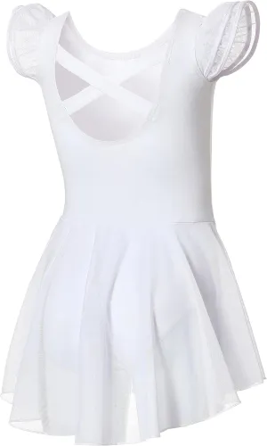 DIPUG Ballet Leotards for Girls Ballet Leotard with Skirt Toddler Dance Leotards Flutter Sleeve and Criss-Cross Back