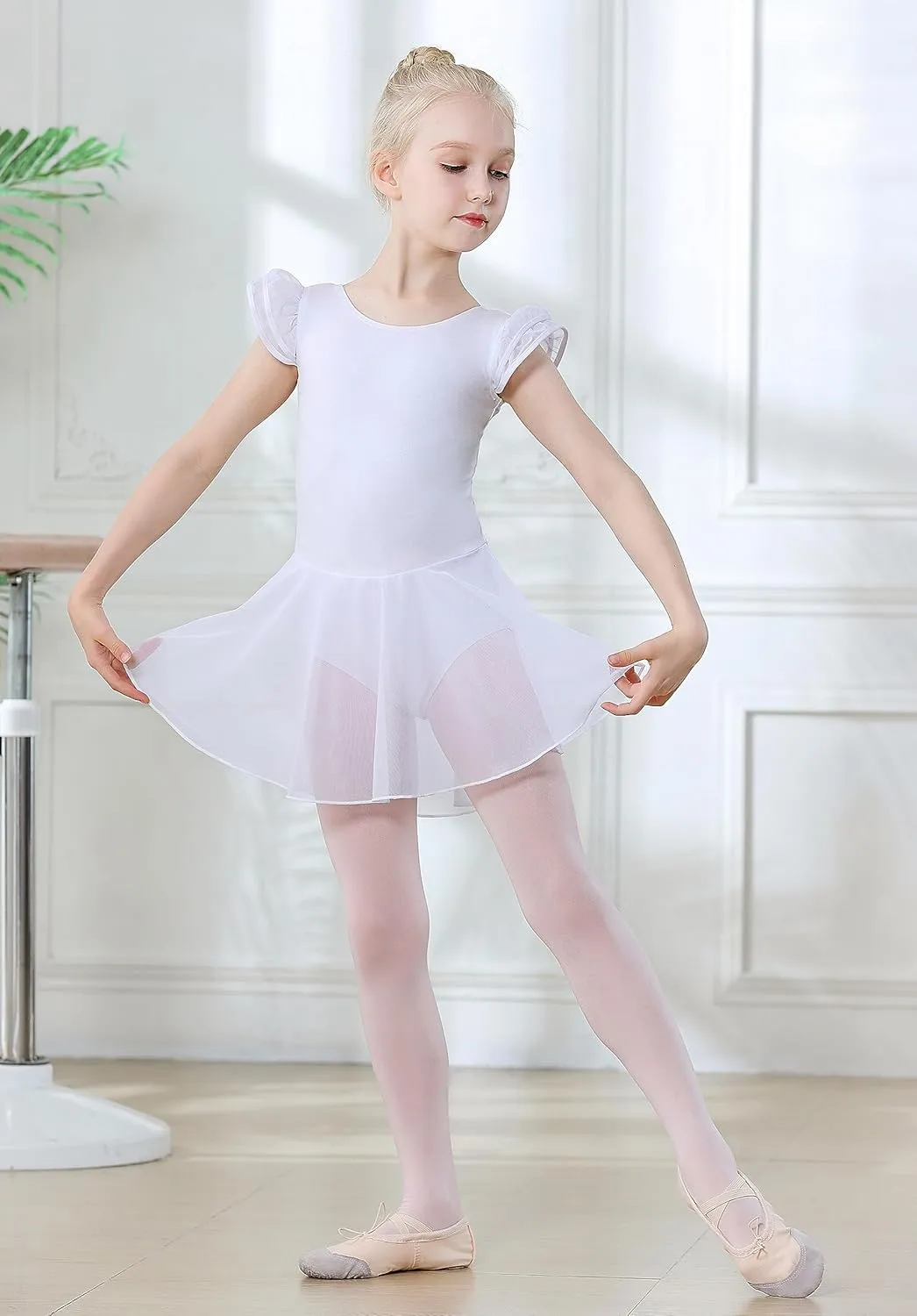 DIPUG Ballet Leotards for Girls Ballet Leotard with Skirt Toddler Dance Leotards Flutter Sleeve and Criss-Cross Back