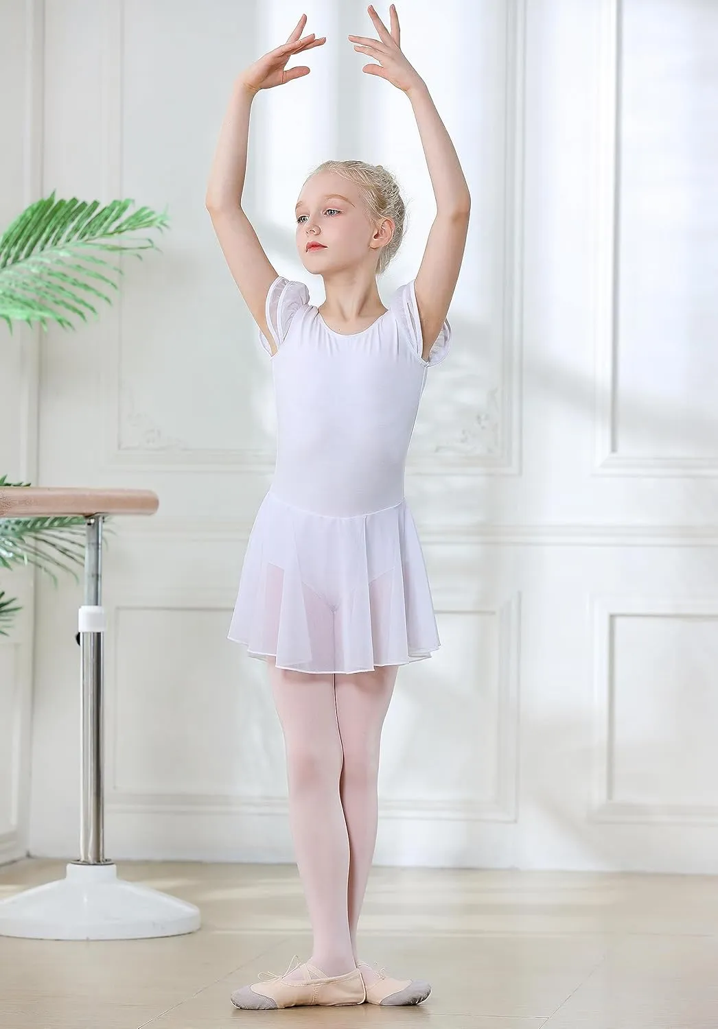 DIPUG Ballet Leotards for Girls Ballet Leotard with Skirt Toddler Dance Leotards Flutter Sleeve and Criss-Cross Back