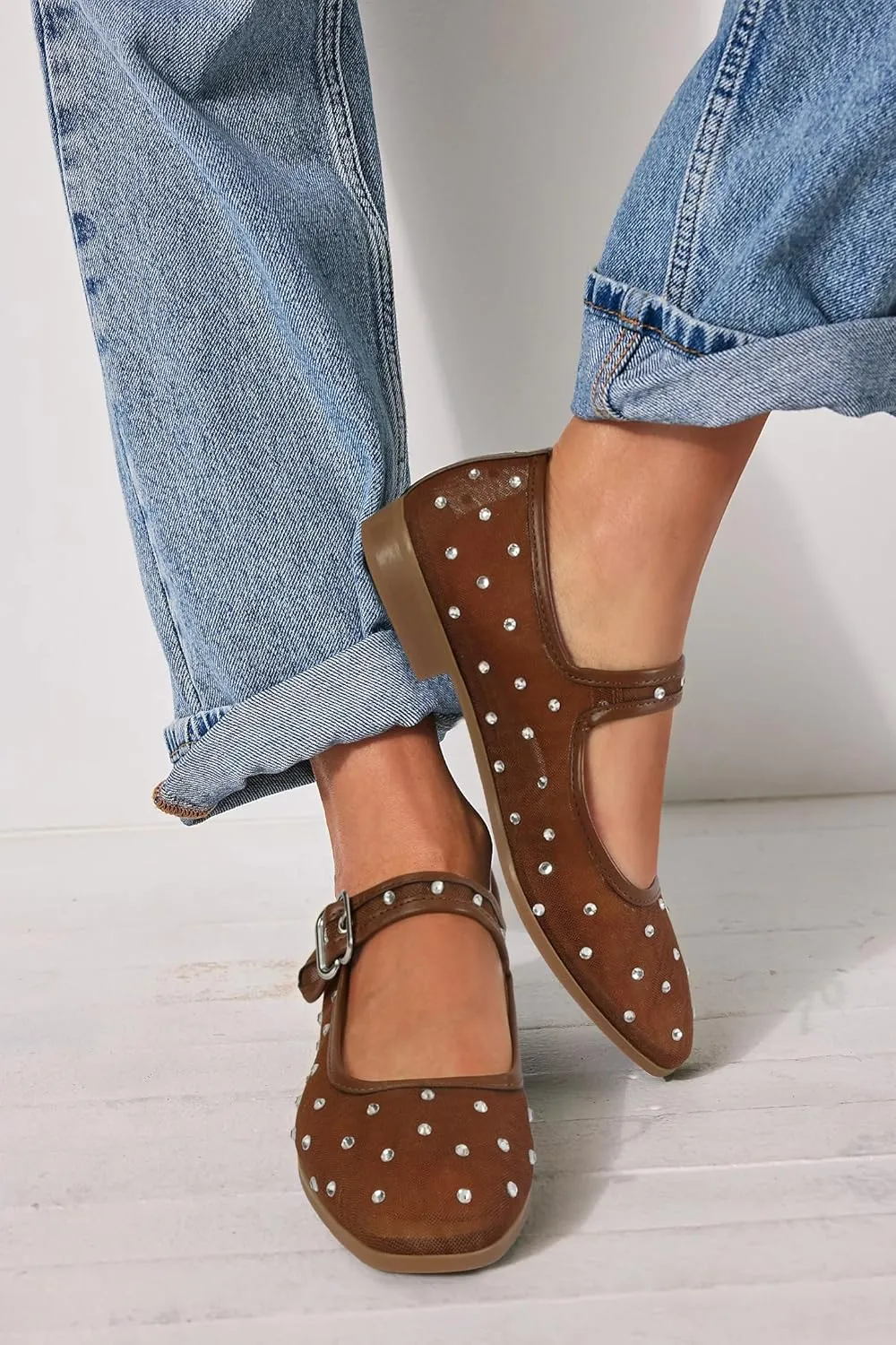 DOEYG Mesh Ballet Flats Shoes for Women Leopard Animal Print Mary Jane Flats Shoes Square Toe Dress Casual Comfortable Velvet Ballerina Shoes
