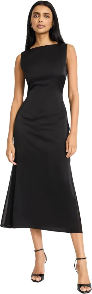 Donna Morgan Women's Sleeveless Boat Neck Trumpet Midi-Special Occasion Evening Wear-Formal Wedding Guest Dress