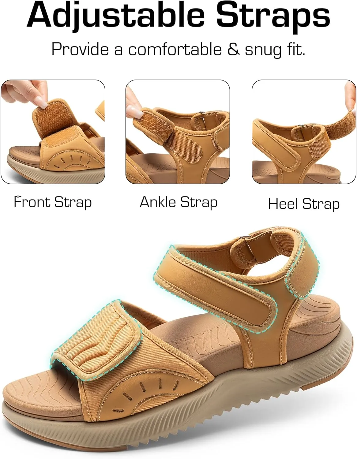 DREAM PAIRS Walking Sandals Women Arch Support Platform Sandals Comfortable Open Toe Hiking Summer Shoes Lightweight Outdoor Athletic Sport Water Sandals