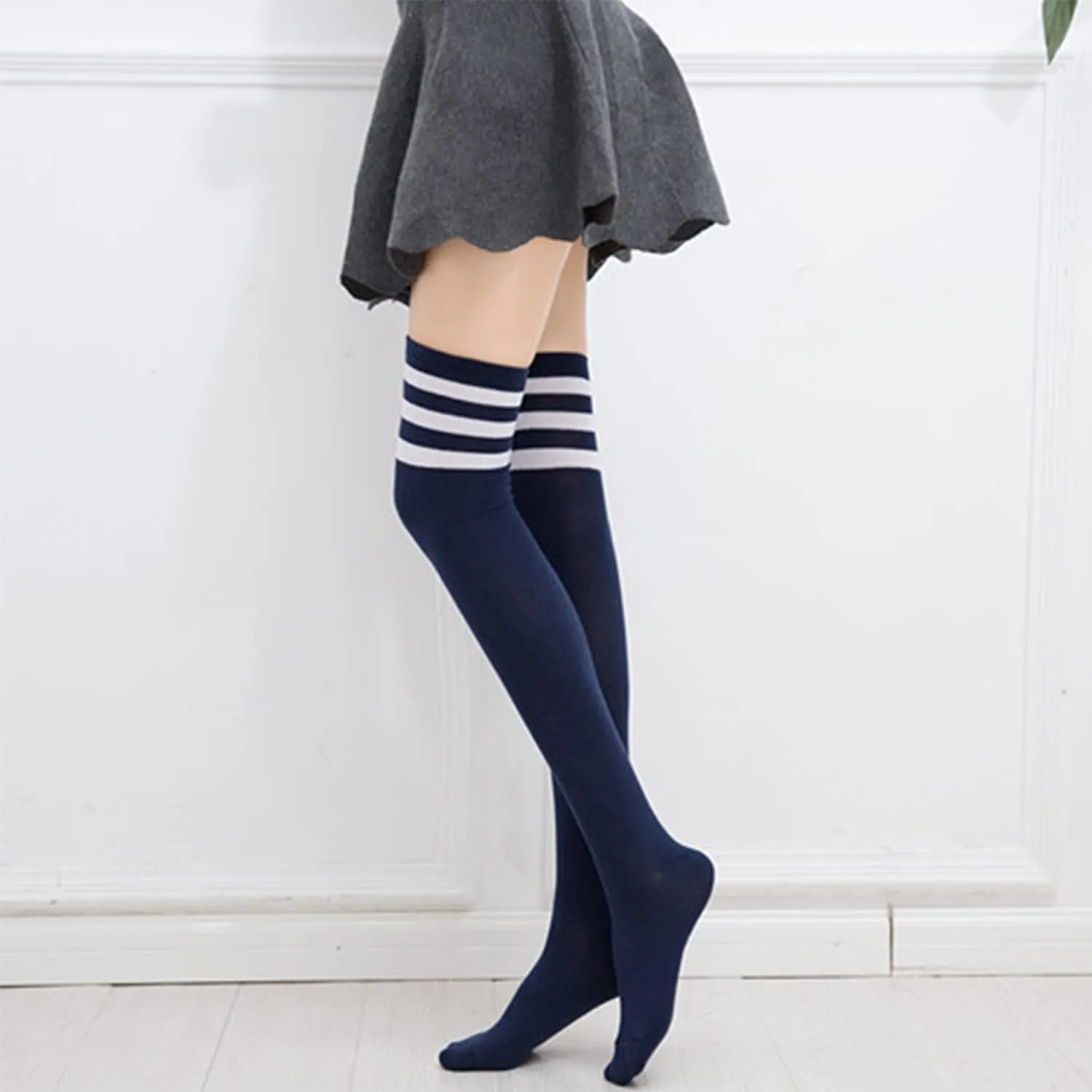 DRESHOW 6 Pairs High Thigh Socks Striped Over Knee Thin Tights Long Stocking for Women Leg Warmer