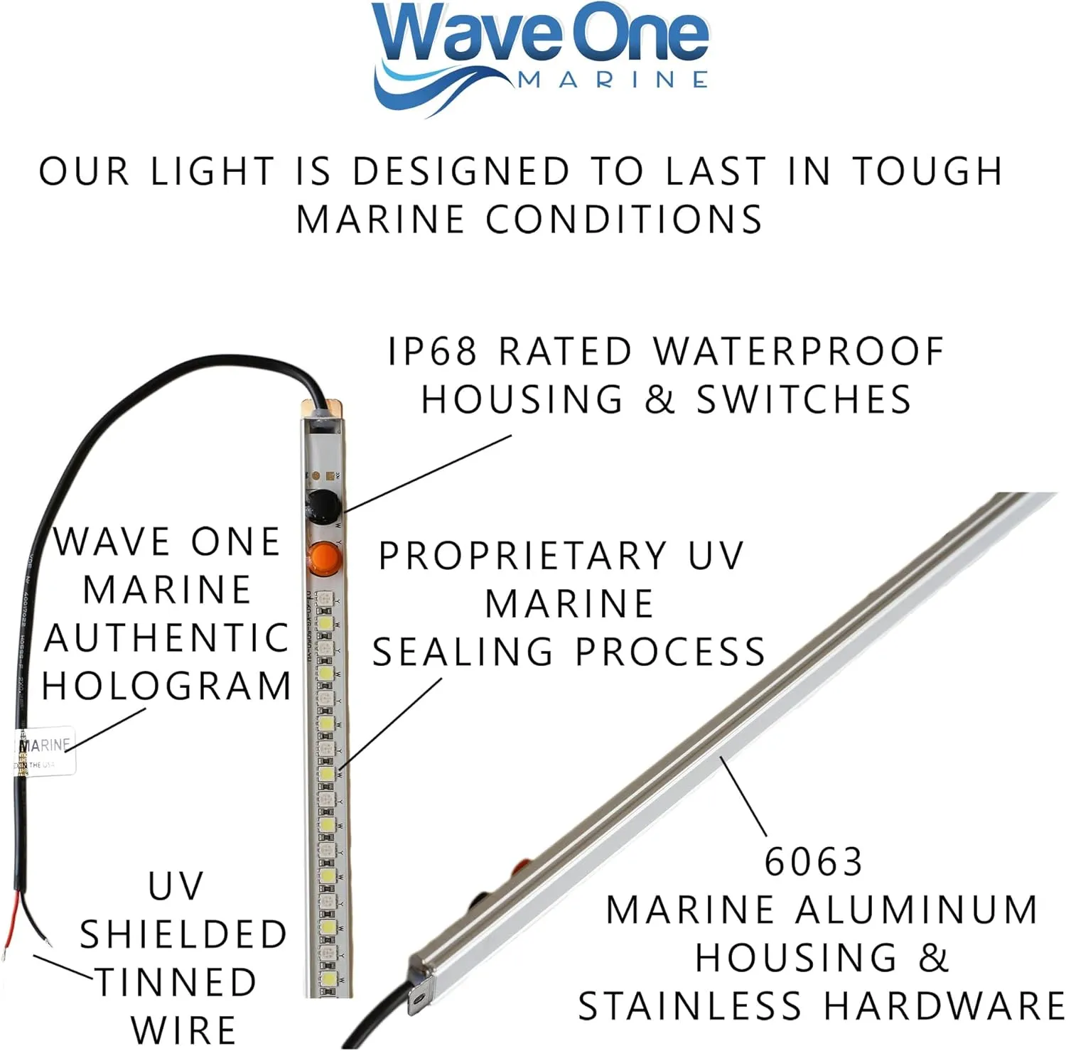 Dual Color T-Top LED Light with Switch | Boat Courtesy Cockpit Helm Light | Waterproof Bar Housing | Stainless Hardware | IP68 (24" White & Blue)