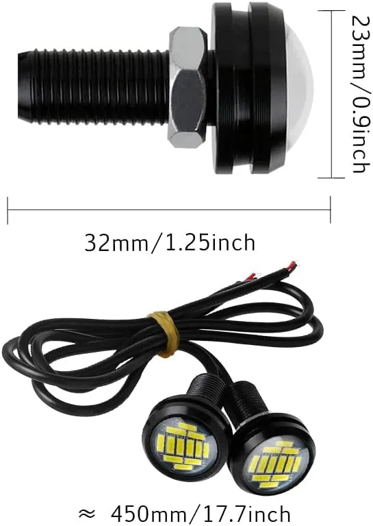 Eagle Eye LED Lights, DIY Ultra Thin 23mm 12SMD Daytime Running Lights Reverse Brake Turn Signal Light Tail Backup Lights Marker Lights for Car Motorcycle Truck RV Boat 12V (White,10PCS)