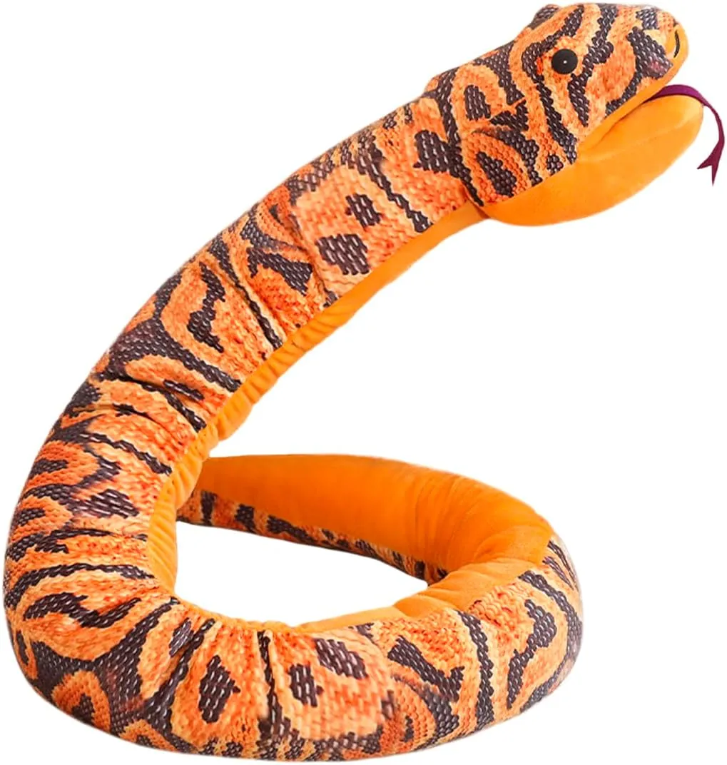 ELAINREN Realistic Orange Python Plush Hand Puppet,Ultra-Soft Snake Glove Plush Toy Cuddle Piebald Anaconda Plushie Puppet with Movable Mouth/66.9''