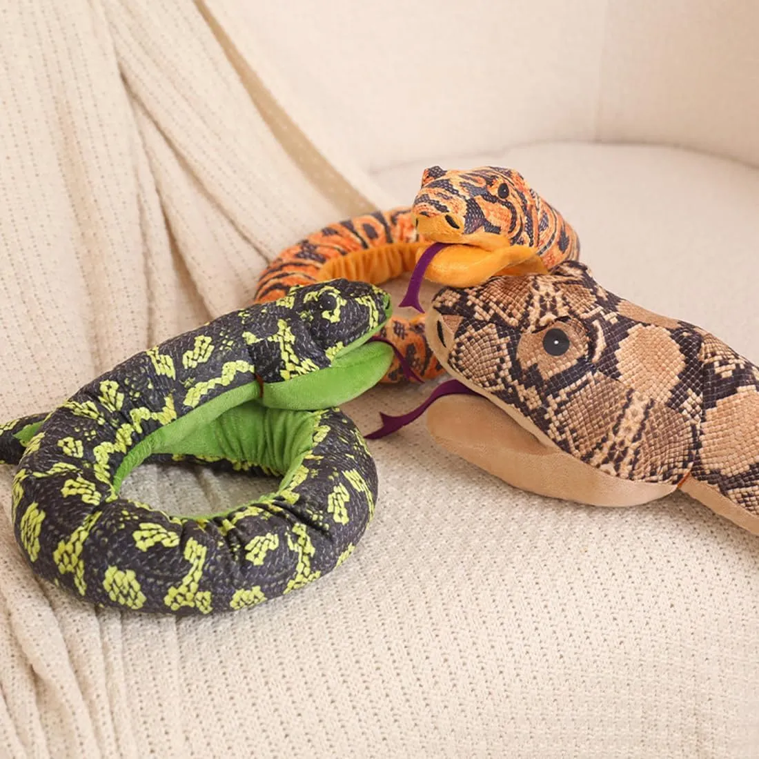 ELAINREN Realistic Orange Python Plush Hand Puppet,Ultra-Soft Snake Glove Plush Toy Cuddle Piebald Anaconda Plushie Puppet with Movable Mouth/66.9''