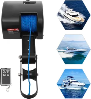 Electric Anchor Winch, 12V Saltwater Marine Anchor Windlass System, Anchor Rope Remote Control Heavy Duty Towing Winches for 24ft Fishing Boat Pontoon Boat