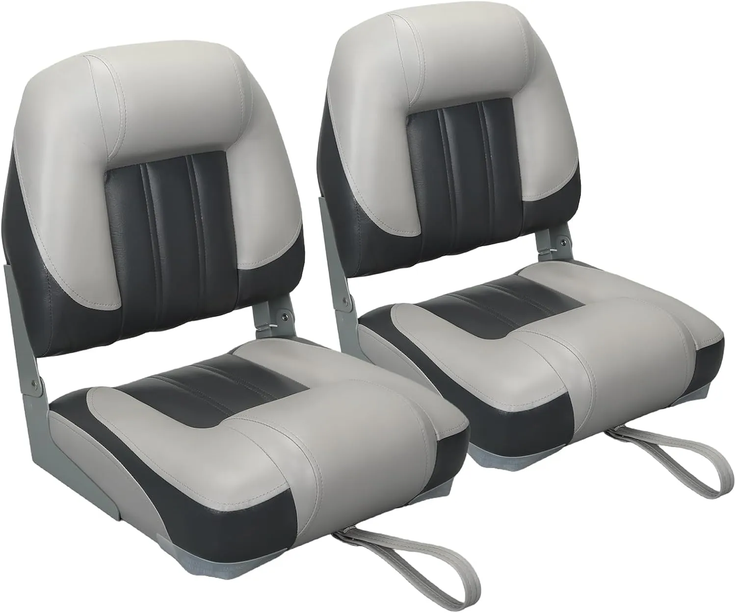 Elite Folding Boat Seat Low Back Boat Seating Fold-Down Fishing Boat Seat, 2 Pack, Charcoal/Light Gray