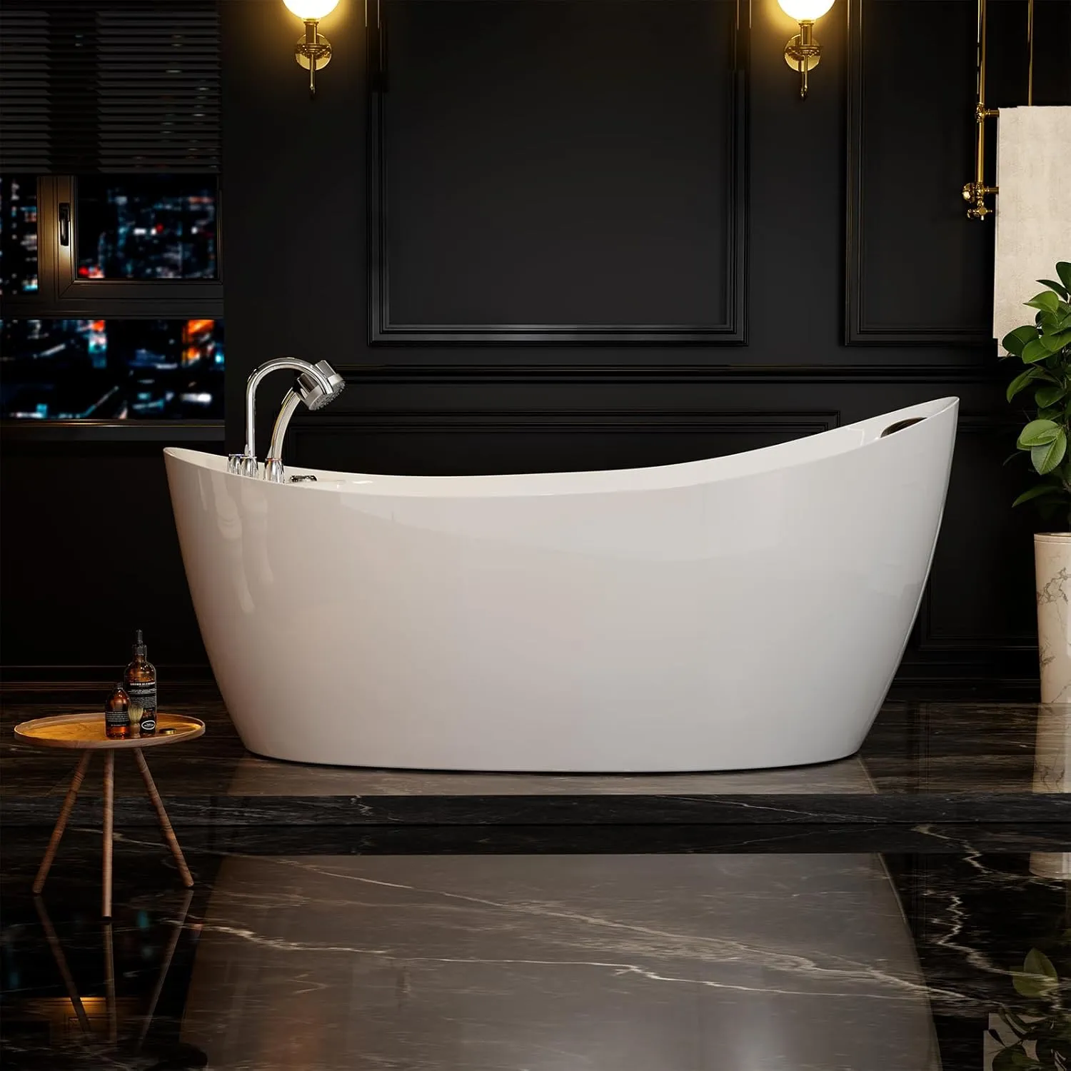 Empava 67" x 31" Freestanding Whirlpool Tub with Left/Right Drain,560W Stand Alone Bathtub with 7 Hydromassage Jets, Elegant Boat-Shaped,Acrylic,ETL Certified
